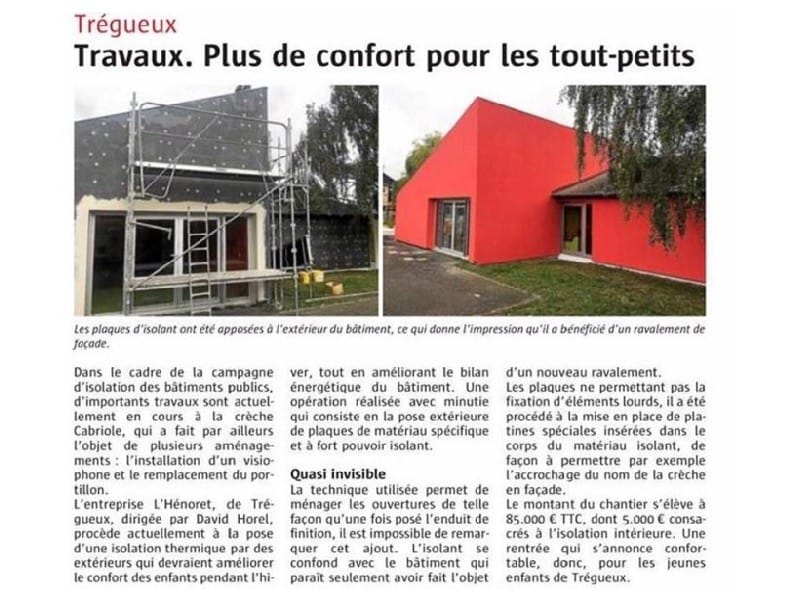 L’Henoret réalise des travaux d’isolation thermique extérieure sur une crèche à Trégueux (22)
